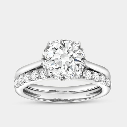 Gilded 2 Carat Lab-Grown Diamond Round-Shaped Hidden Halo Engagement Ring Set
