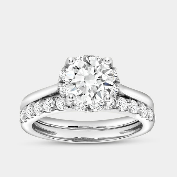 2 Carat Lab-Grown Diamond Round-Shaped Hidden Halo Engagement Ring Set — GILDED New York