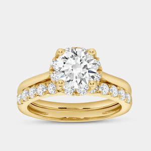 Gilded 2 Carat Lab-Grown Diamond Round-Shaped Hidden Halo Engagement Ring Set