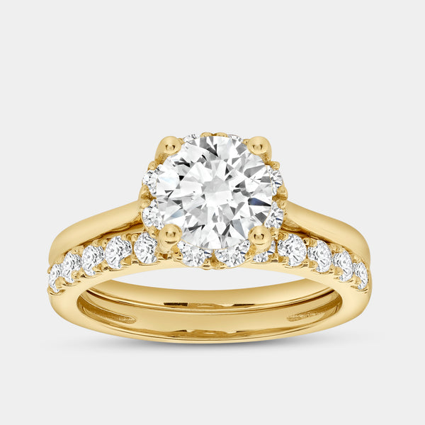 2 Carat Lab-Grown Diamond Round-Shaped Hidden Halo Engagement Ring Set — GILDED New York