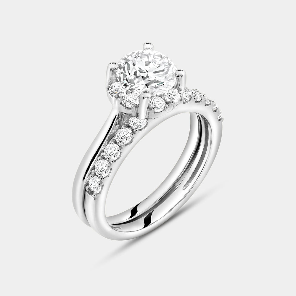 Gilded 2 Carat Lab-Grown Diamond Round-Shaped Hidden Halo Engagement Ring Set