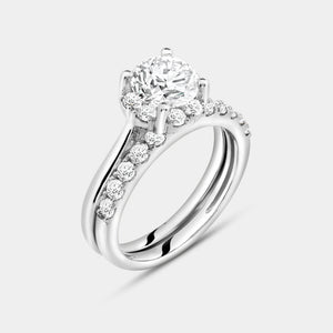 Gilded 2 Carat Lab-Grown Diamond Round-Shaped Hidden Halo Engagement Ring Set