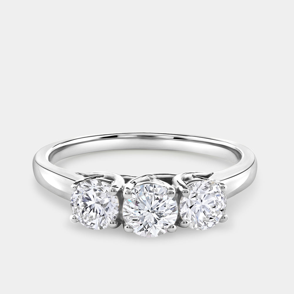 Gilded 1 Carat Lab-Grown Diamond Round-Shaped Three-Stone Ring