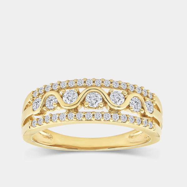 Gilded 1/2 Carat Lab-Grown Diamond Three-Row With High-Polish Wave Band
