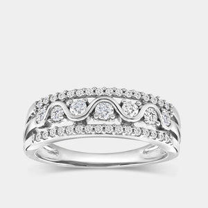 Gilded 1/2 Carat Lab-Grown Diamond Three-Row With High-Polish Wave Band