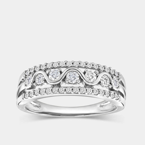 Gilded 1/2 Carat Lab-Grown Diamond Three-Row With High-Polish Wave Band