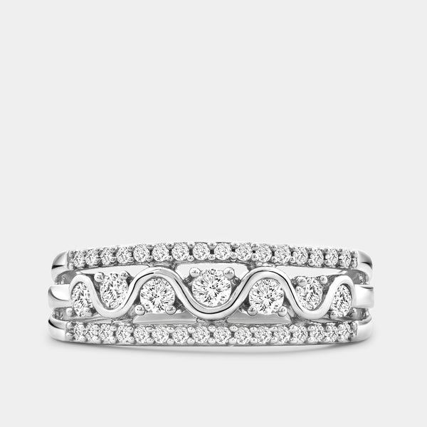 Gilded 1/2 Carat Lab-Grown Diamond Three-Row With High-Polish Wave Band