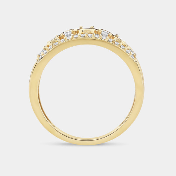 Gilded 1/2 Carat Lab-Grown Diamond Three-Row With High-Polish Wave Band
