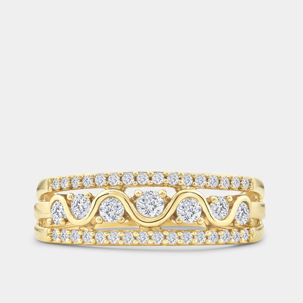 1/2 Carat Lab-Grown Diamond Three-Row With High-Polish Wave Band — GILDED New York