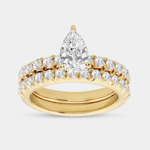 Gilded 2 Carat Lab-Grown Diamond Solitaire Pear-Shaped Bridal Set