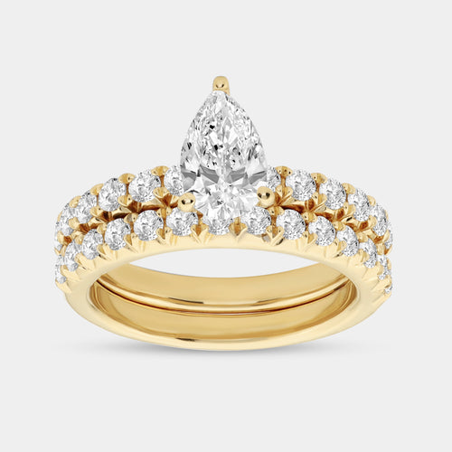 Gilded 2 Carat Lab-Grown Diamond Solitaire Pear-Shaped Bridal Set