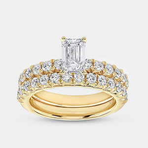 Gilded 2 Carat Lab-Grown Diamond Solitaire Emerald-Cut Bridal Set