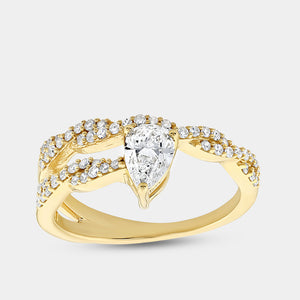 Gilded 3/4 Carat Lab-Grown Diamond Pear-Shaped Modern Bridal Ring