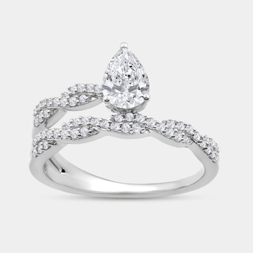 Gilded 3/4 Carat Lab-Grown Diamond Pear-Shaped Modern Bridal Ring