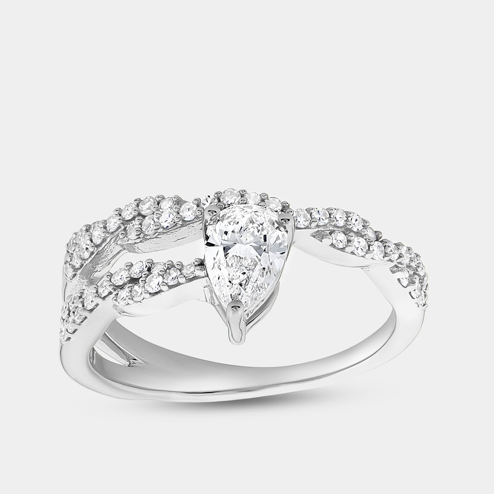 Gilded 3/4 Carat Lab-Grown Diamond Pear-Shaped Modern Bridal Ring