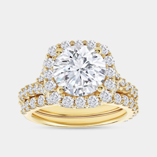 4 and 3/4 Carat Lab-Grown Diamond Engagement Ring Set with a Round-Shaped Center and a Cushion Halo — GILDED New York