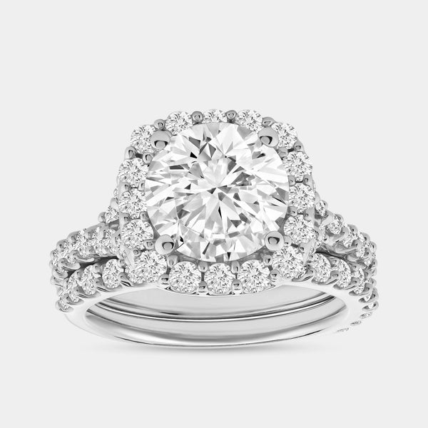 4 and 3/4 Carat Lab-Grown Diamond Engagement Ring Set with a Round-Shaped Center and a Cushion Halo — GILDED New York