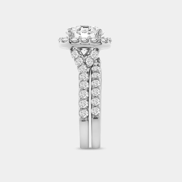 4 and 3/4 Carat Lab-Grown Diamond Engagement Ring Set with a Round-Shaped Center and a Cushion Halo — GILDED New York