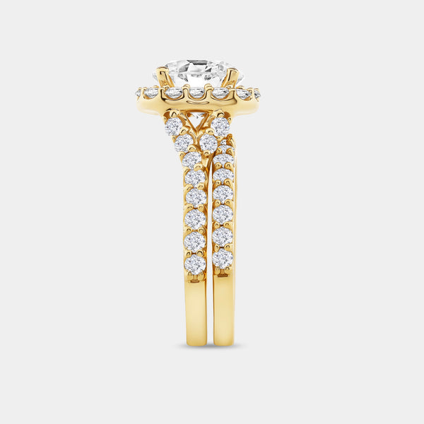 4 and 3/4 Carat Lab-Grown Diamond Engagement Ring Set with a Round-Shaped Center and a Cushion Halo — GILDED New York