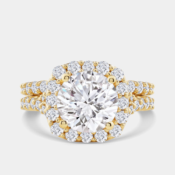 4 and 3/4 Carat Lab-Grown Diamond Engagement Ring Set with a Round-Shaped Center and a Cushion Halo — GILDED New York