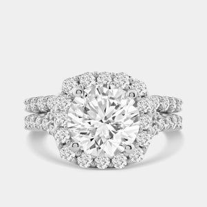Gilded 4 and 3/4 Carat Lab-Grown Diamond Engagement Ring Set with a Round-Shaped Center and a Cushion Halo