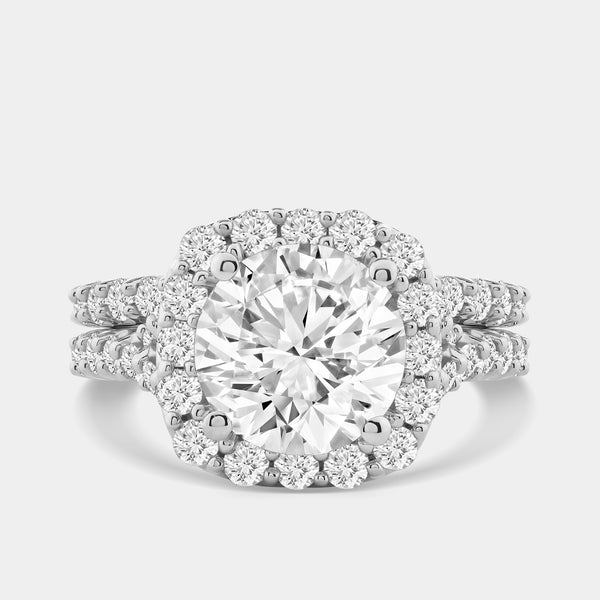 4 and 3/4 Carat Lab-Grown Diamond Engagement Ring Set with a Round-Shaped Center and a Cushion Halo — GILDED New York