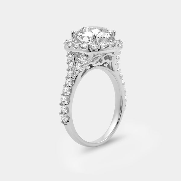 4 and 3/4 Carat Lab-Grown Diamond Engagement Ring Set with a Round-Shaped Center and a Cushion Halo — GILDED New York