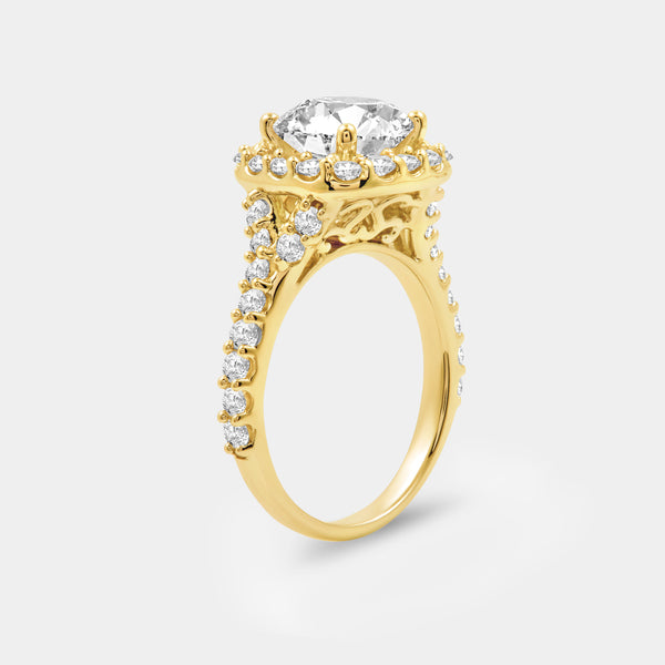 4 and 3/4 Carat Lab-Grown Diamond Engagement Ring Set with a Round-Shaped Center and a Cushion Halo — GILDED New York