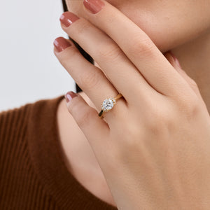 Gilded 1 and 1/5 Carat Lab-Grown Diamond Solitaire Plus Engagement Ring with Round-Shaped Accents and a Classic Shank