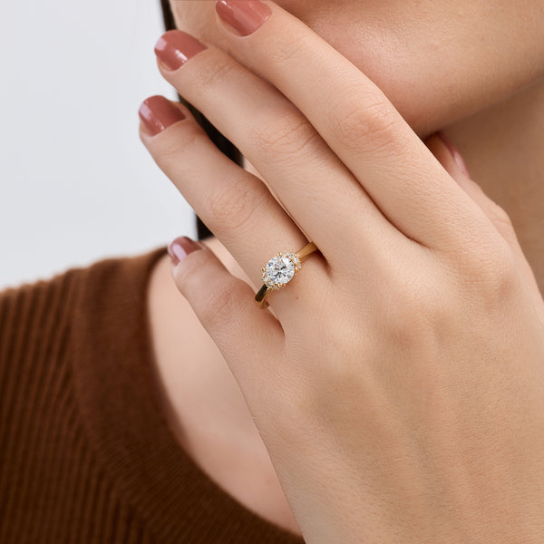 1 and 1/5 Carat Lab-Grown Diamond Solitaire Plus Engagement Ring with Round-Shaped Accents and a Classic Shank — GILDED New York