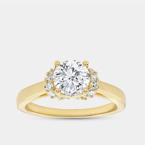 Gilded 1 and 1/5 Carat Lab-Grown Diamond Solitaire Plus Engagement Ring with Round-Shaped Accents and a Classic Shank