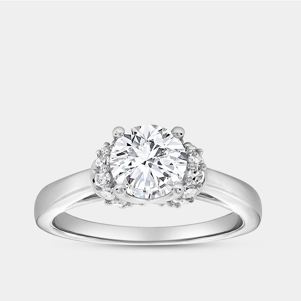 Gilded 1 and 1/5 Carat Lab-Grown Diamond Solitaire Plus Engagement Ring with Round-Shaped Accents and a Classic Shank