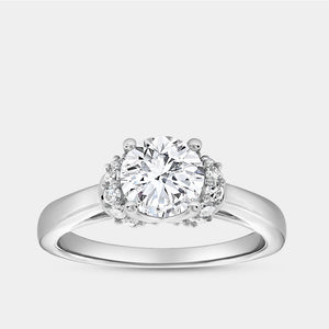Gilded 1 and 1/5 Carat Lab-Grown Diamond Solitaire Plus Engagement Ring with Round-Shaped Accents and a Classic Shank