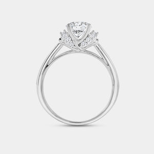 Gilded 1 and 1/5 Carat Lab-Grown Diamond Solitaire Plus Engagement Ring with Round-Shaped Accents and a Classic Shank