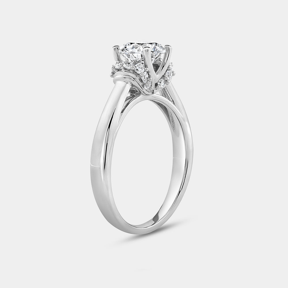 Gilded 1 and 1/5 Carat Lab-Grown Diamond Solitaire Plus Engagement Ring with Round-Shaped Accents and a Classic Shank