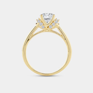 Gilded 1 and 1/5 Carat Lab-Grown Diamond Solitaire Plus Engagement Ring with Round-Shaped Accents and a Classic Shank