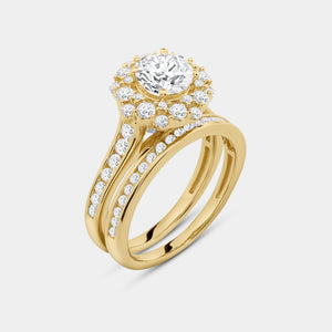 Gilded 2 Carat Lab-Grown Diamond Round-Shaped Engagement Ring Set