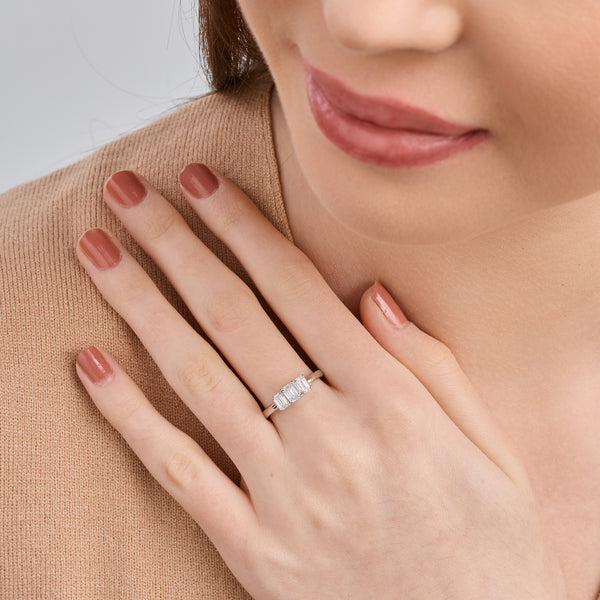 1 Carat Lab-Grown Diamond Emerald-Cut Three-Stone Ring — GILDED New York