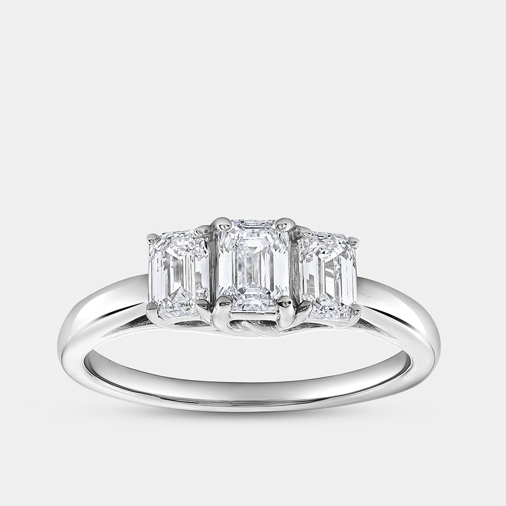 Gilded 1 Carat Lab-Grown Diamond Emerald-Cut Three-Stone Ring
