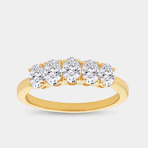 Gilded 1 Carat Lab-Grown Diamond Oval-Shaped Five-Stone Ring