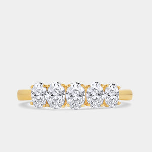Gilded 1 Carat Lab-Grown Diamond Oval-Shaped Five-Stone Ring