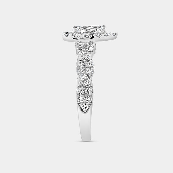 1 and 1/4 Carat Lab-Grown Diamond Pear-Shaped Halo Engagement Ring with a Braided Shank — GILDED New York