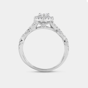 Gilded 1 and 1/4 Carat Lab-Grown Diamond Pear-Shaped Halo Engagement Ring with a Braided Shank