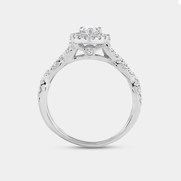 1 and 1/4 Carat Lab-Grown Diamond Pear-Shaped Halo Engagement Ring with a Braided Shank — GILDED New York