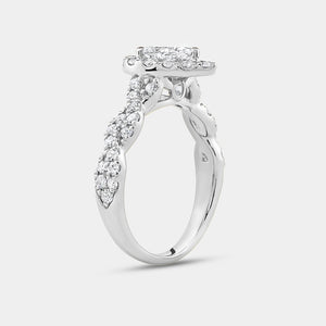 Gilded 1 and 1/4 Carat Lab-Grown Diamond Pear-Shaped Halo Engagement Ring with a Braided Shank