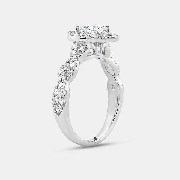 1 and 1/4 Carat Lab-Grown Diamond Pear-Shaped Halo Engagement Ring with a Braided Shank — GILDED New York