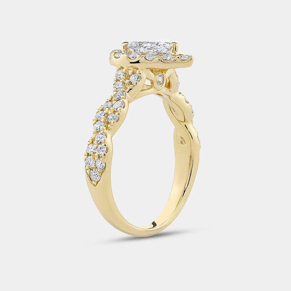 1 and 1/4 Carat Lab-Grown Diamond Pear-Shaped Halo Engagement Ring with a Braided Shank — GILDED New York