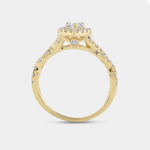 Gilded 1 and 1/4 Carat Lab-Grown Diamond Pear-Shaped Halo Engagement Ring with a Braided Shank
