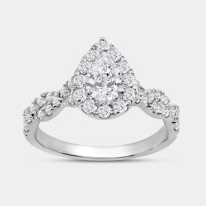 Gilded 1 and 1/4 Carat Lab-Grown Diamond Pear-Shaped Halo Engagement Ring with a Braided Shank