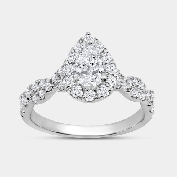 1 and 1/4 Carat Lab-Grown Diamond Pear-Shaped Halo Engagement Ring with a Braided Shank — GILDED New York